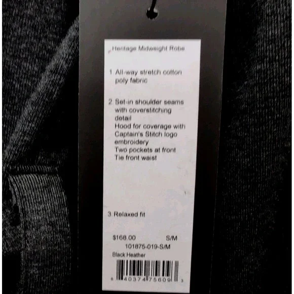 Rhone Hooded Belted Wrap Robe Mens Size S/M Black Heather Midweight NEW NWT $168
